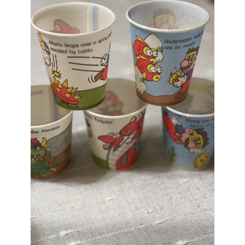 RARE 22 Vintage Super Mario Nintendo 1989 Retro Dixie Cups Bowser USA made